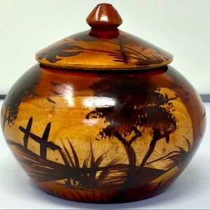 Beautiful little Hawaiian wooden trinket jar with lid